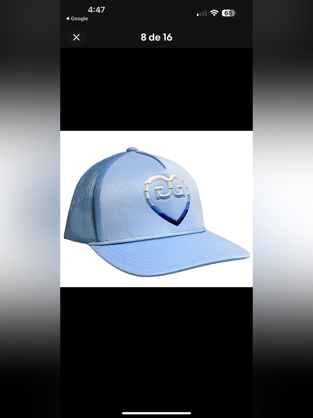 G/FORE Trucker Cap Sky Blue Striped Heart Interlock Knit Golf Mesh Back Snapback